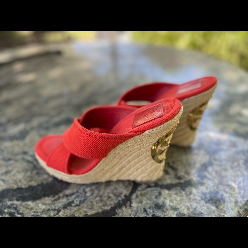 TORY BURCH Kristen Espadrille wedge reddish orange color Wedge size 8 1/2)